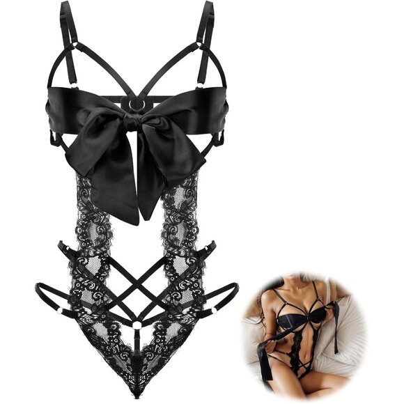 Silky Bow Tie Lingerie Set for Women - Perfect for Romantic Valentine's Nights - Picture 1 of 8